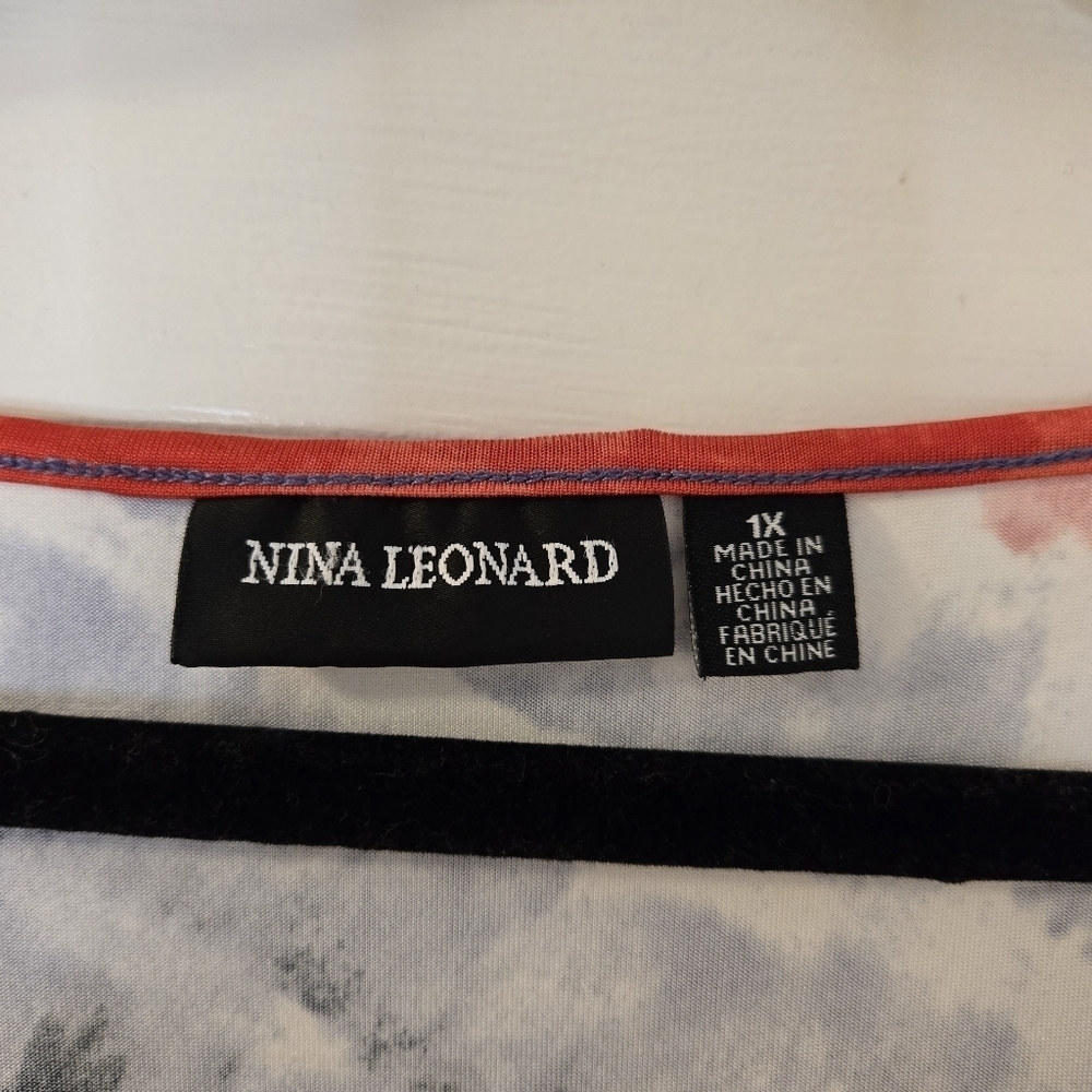 Nina Leonard Red And Blue Cinch Waist Sleeveless Maxi Dress Size 1X - Picture 3 of 15